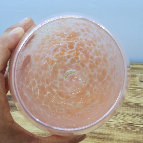 Pink Iridescent Studio Art Glass Hand Blown Vase Spotted 5.5 Inch Pontil - Picture 4 of 8